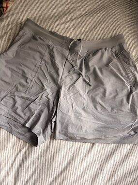 Light Gray Lululemon Athletic Drawstring Shorts